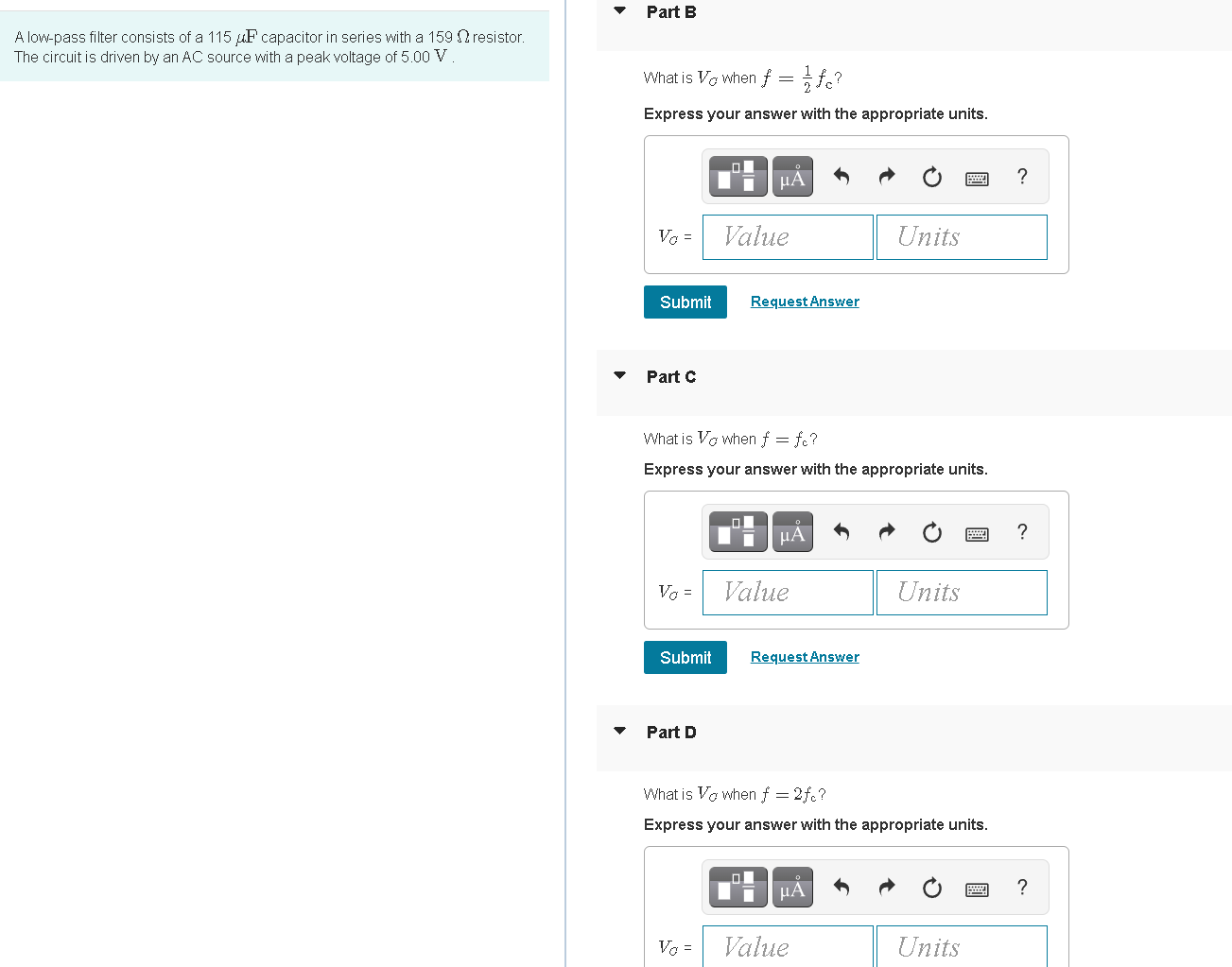 Solved Part B A lowpass filter consists of a 115 uF