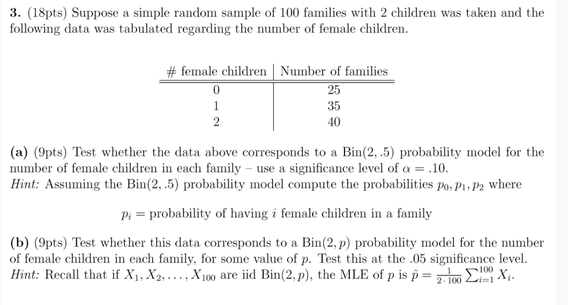 Solved 3. (18pts) Suppose a simple random sample of 100 | Chegg.com