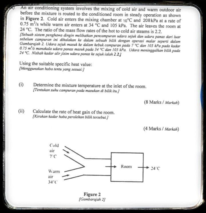 Solved An air conditioning system involves the mixing of | Chegg.com