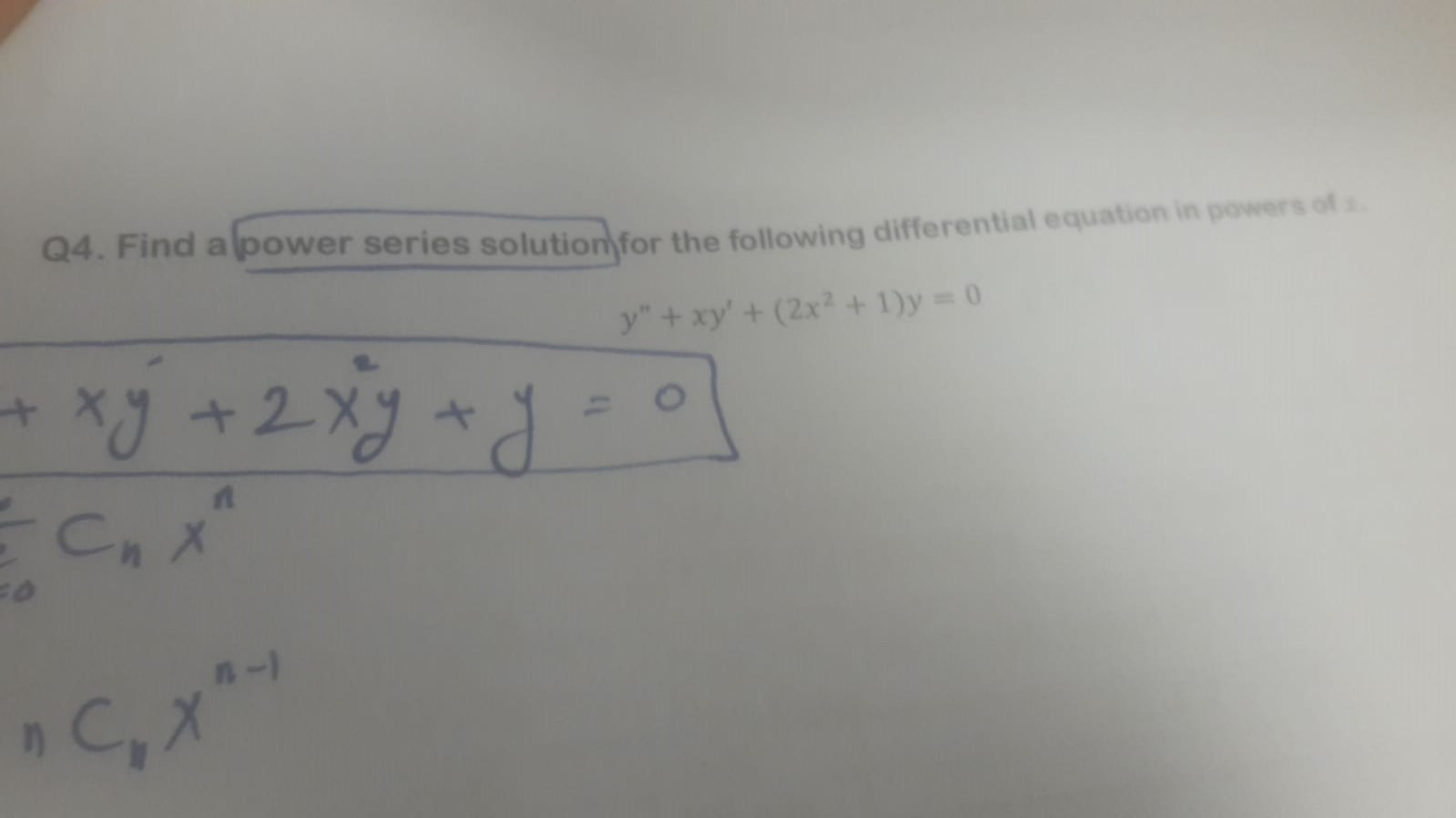 Solved Q4. Find a power series solution for the following | Chegg.com