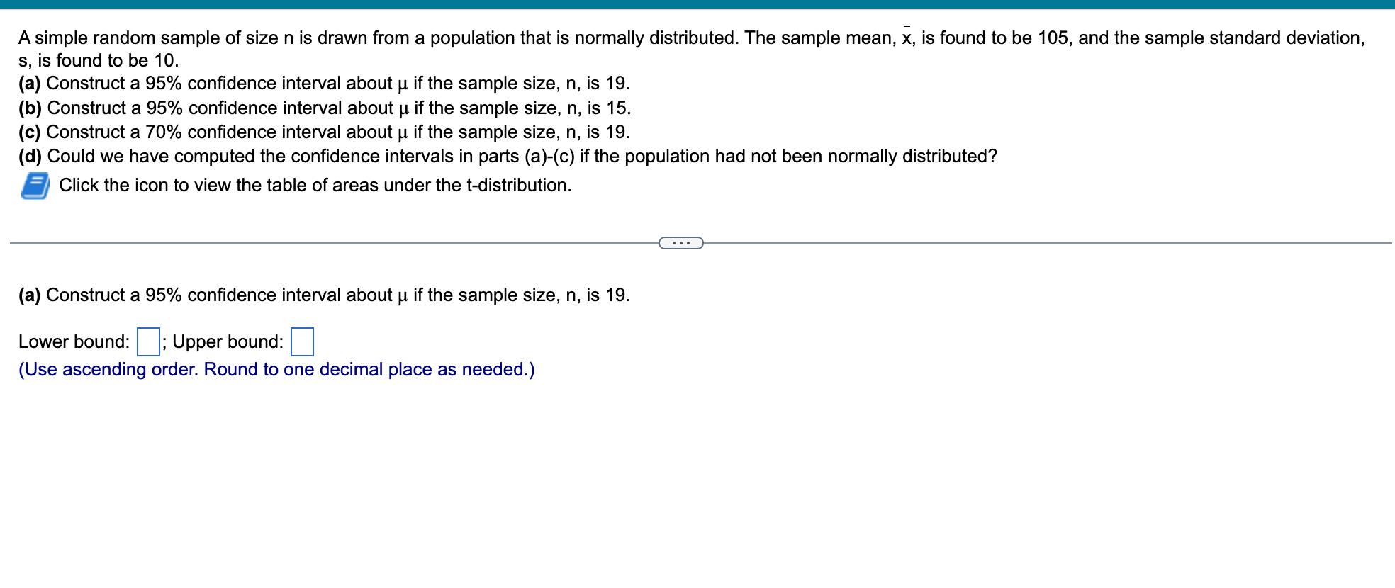 Solved Determine the t-value in each of the cases. Click the | Chegg.com