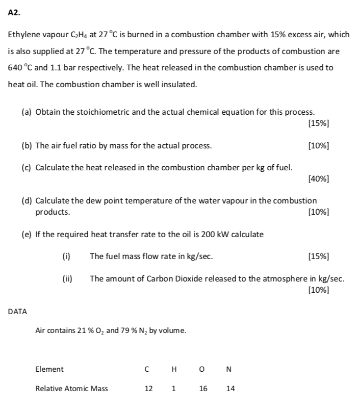 Solved A2 Ethylene vapour C2H4 at 27 C is burned in a Chegg