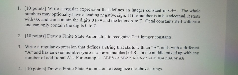 Solved 1. [10 points] Write a regular expression that | Chegg.com