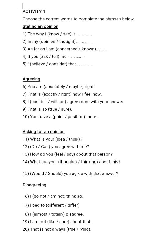 Choose The Correct Phrases To Complete The Dialogues Hi Where Solved ACTIVITY 1 Choose the correct words to complete the | Chegg.com