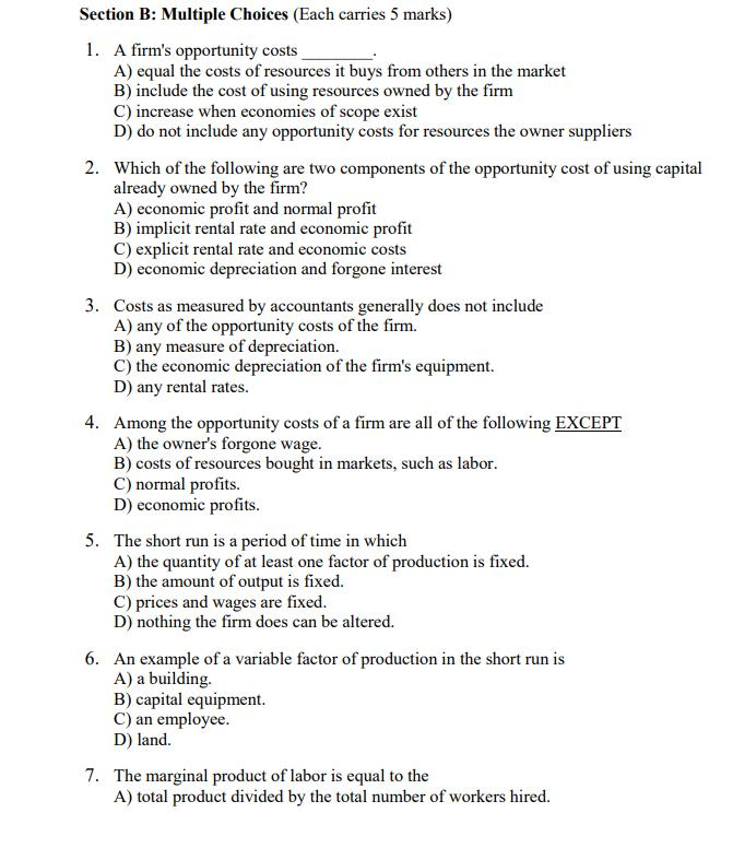 Solved Section B: Multiple Choices (Each Carries 5 Marks) 1. | Chegg.com