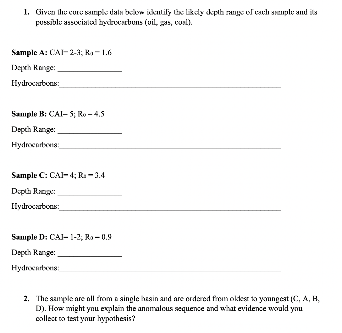 Solved Assume a geotherm of 10∘C/km1. Given the core sample | Chegg.com