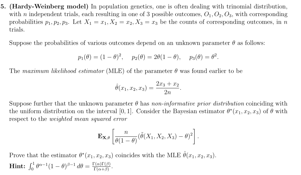 Solved 5 Hardy Weinberg Model In Population Genetics Chegg Com