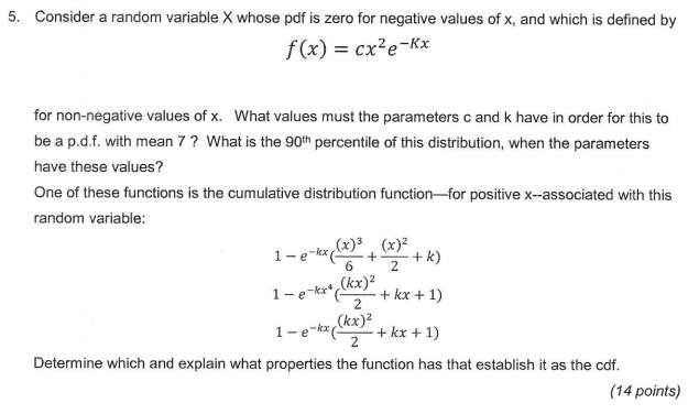 Solved Statistics: Consider a random variable X whose pdf is | Chegg.com