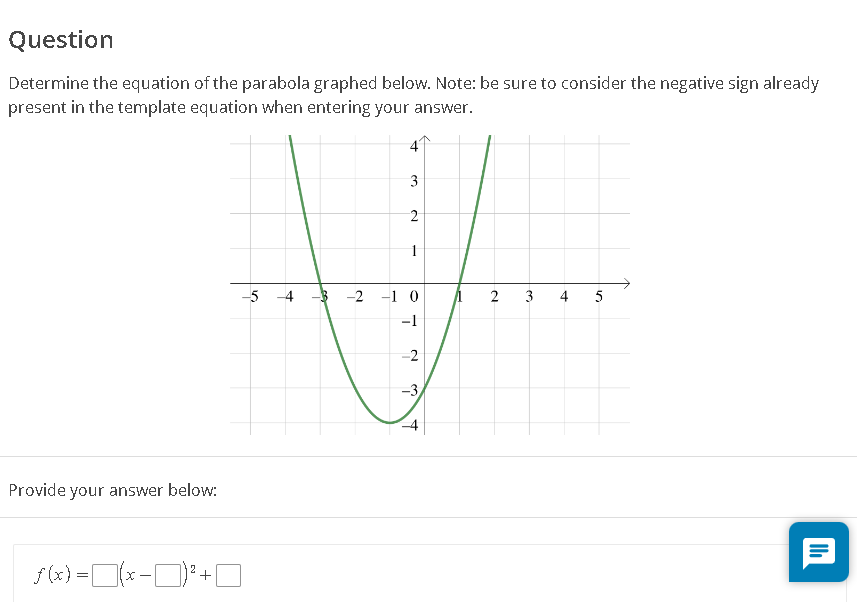 Solved Determine the equation of the parabola graphed below. | Chegg.com