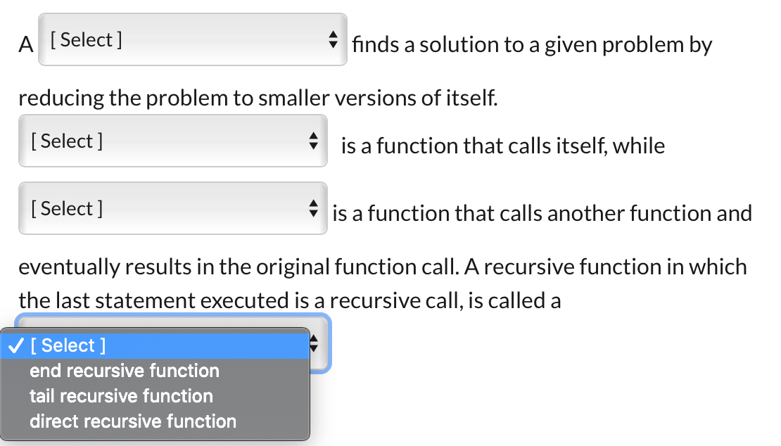 Solved A [Select] a finds a solution to a given problem by | Chegg.com