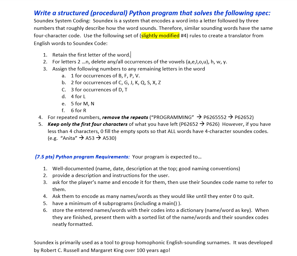 Solved Write a structured (procedural) Python program that | Chegg.com