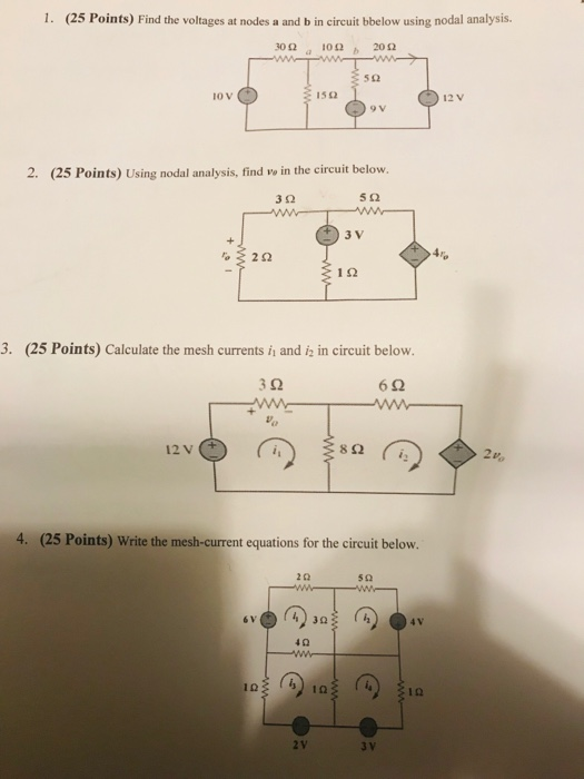 Solved 1. (25 Points) Find the voltages at nodes a and b in | Chegg.com