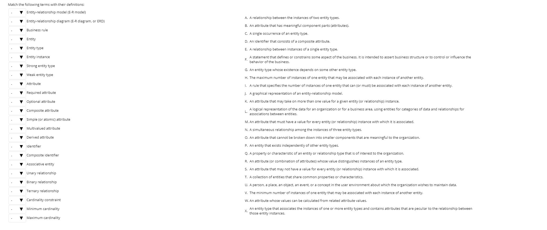 Solved Match The Following Terms With Their Definitions