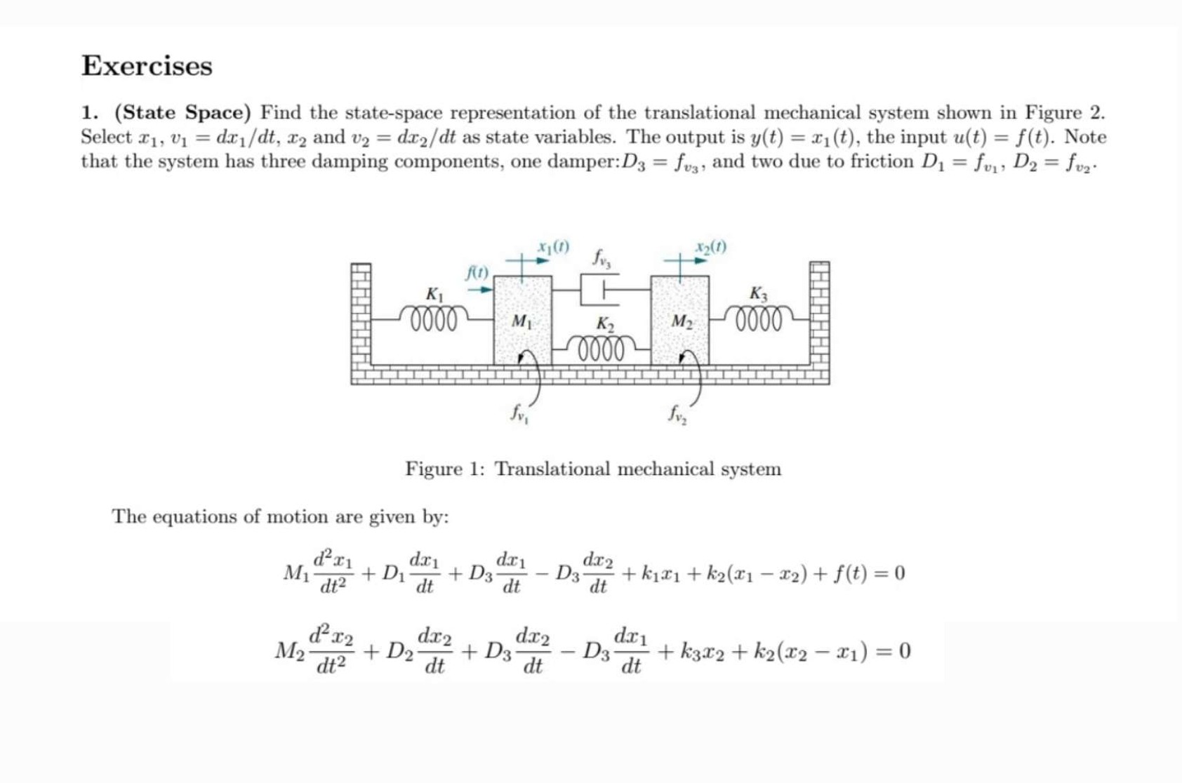 Solved Exercises(State Space) Find the state-space | Chegg.com