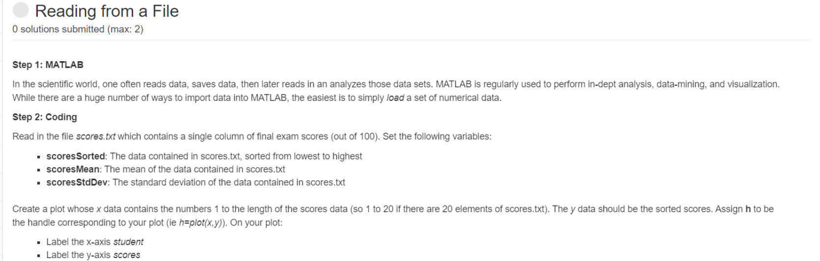 Solved Reading from a File O solutions submitted (max: 2) | Chegg.com