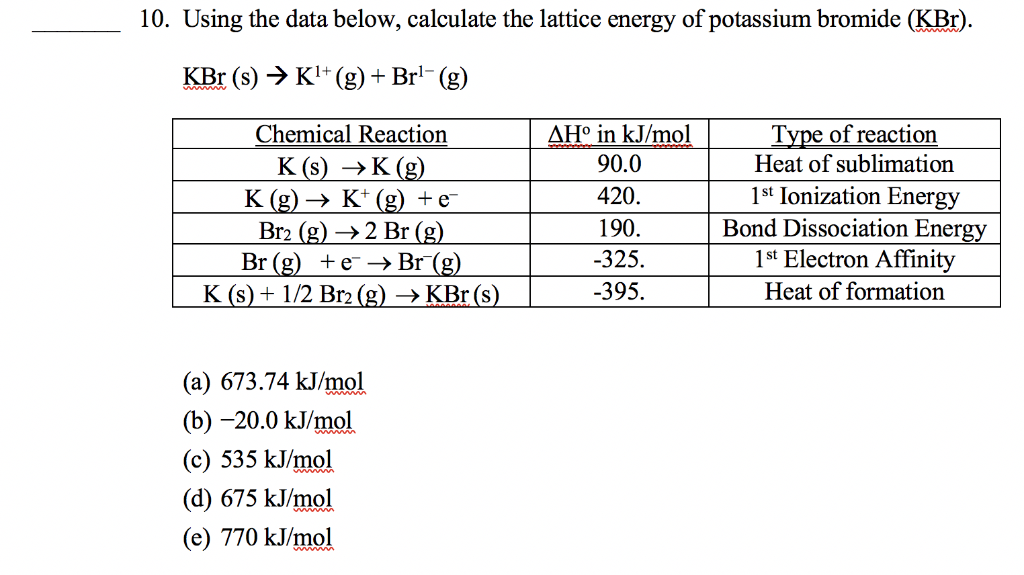 Solved 10. Using the data below, calculate the lattice