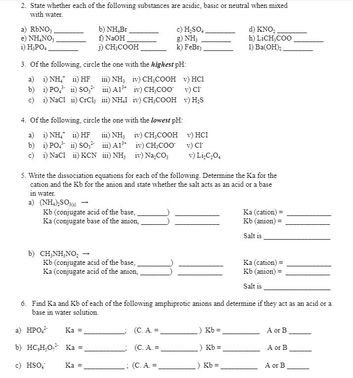 Solved 1. Define hydrolysis. ) 2. Write dissociation | Chegg.com