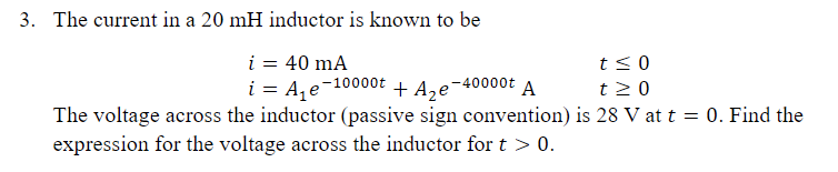 Solved 3. The current in a 20mH inductor is known to be i=40 | Chegg.com