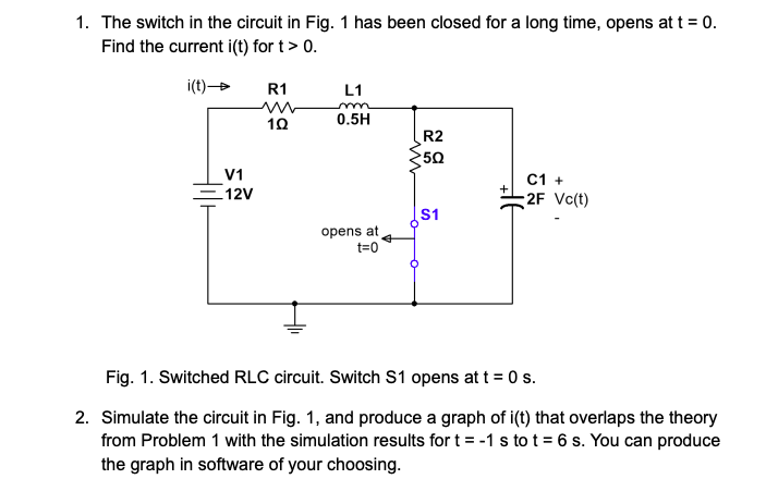 Solved 1. The switch in the circuit in Fig. 1 has been | Chegg.com