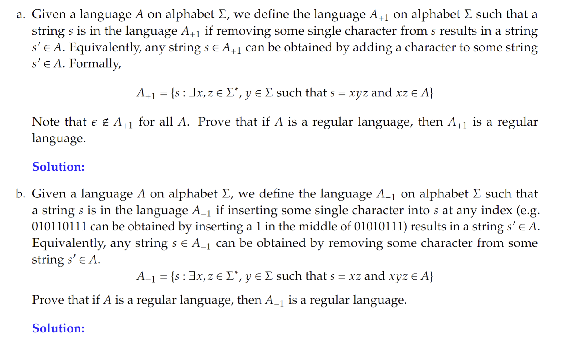 Solved a. Given a language A on alphabet ∑, we define the | Chegg.com