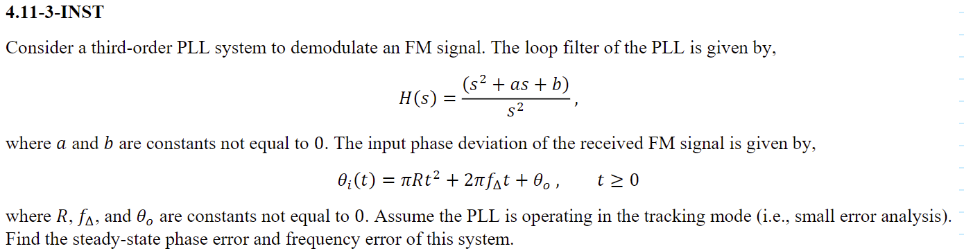 Solved Consider a third-order PLL system to demodulate an FM | Chegg.com