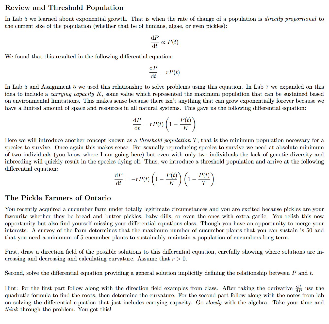 Solved Review and Threshold PopulationIn Lab 5 we learned | Chegg.com
