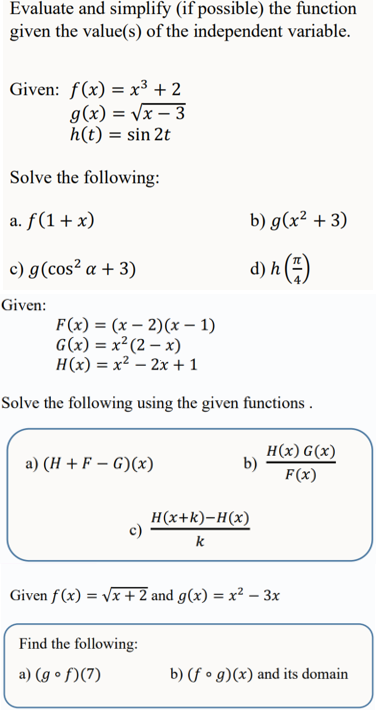 Solved Evaluate and simplify (if possible) the function | Chegg.com