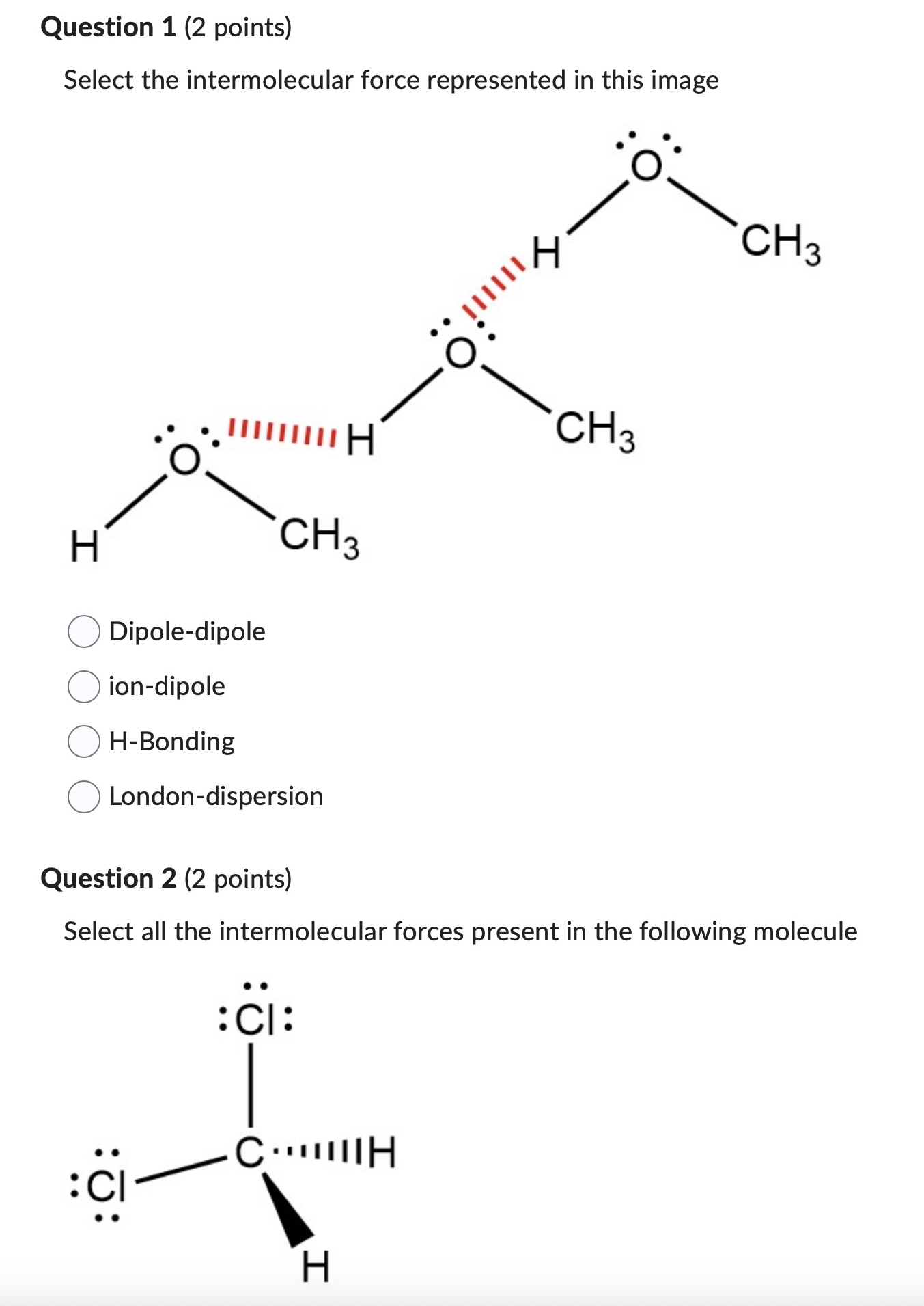 Select the intermolecular force represented in this | Chegg.com