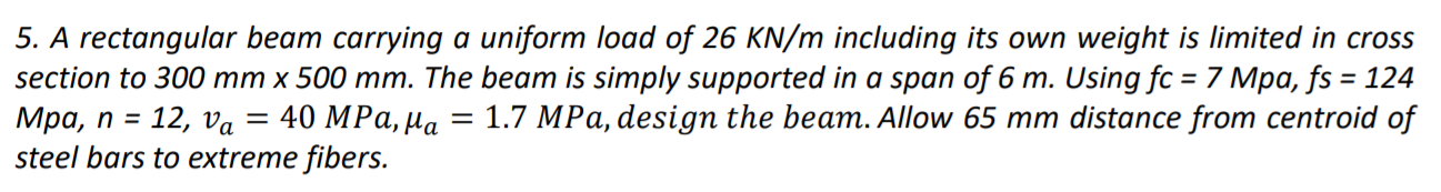 Solved 5. A rectangular beam carrying a uniform load of 26 | Chegg.com