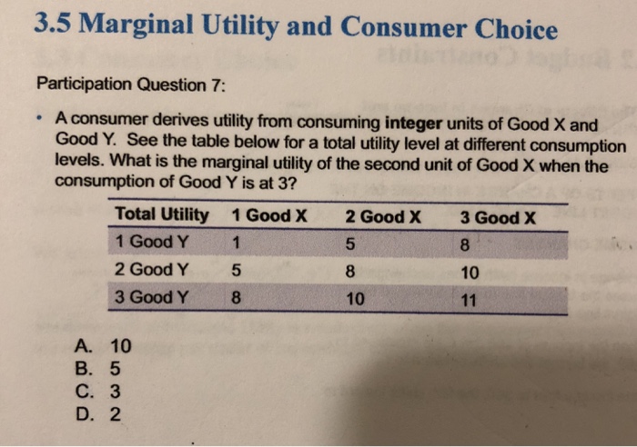 Solved 3.5 Marginal Utility and Consumer Choice | Chegg.com