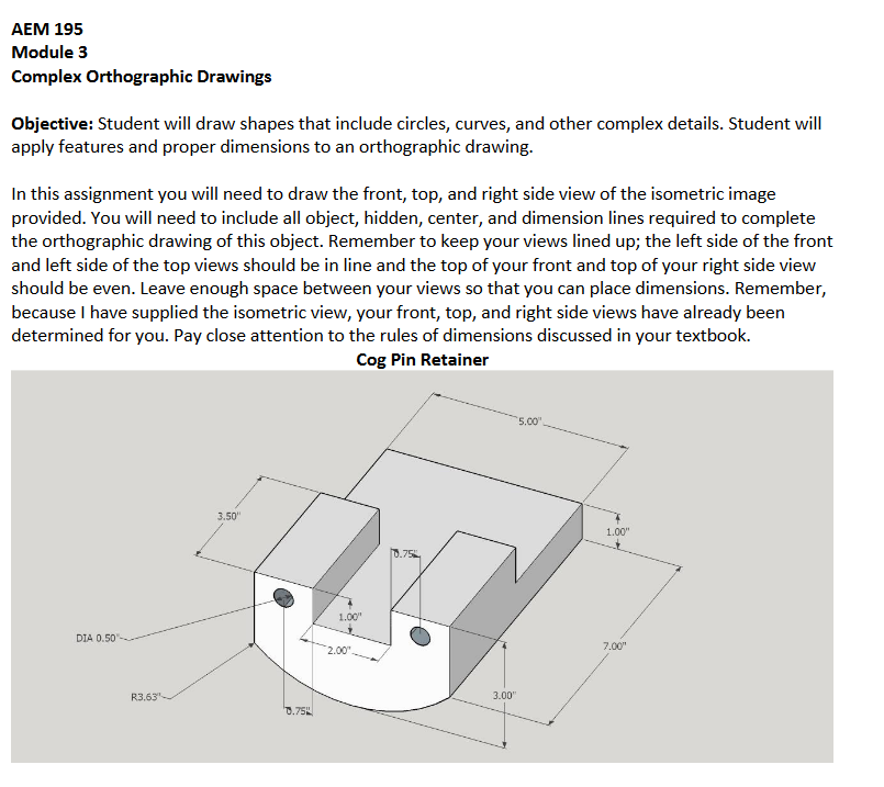 AEM 195 Module 3 Complex Orthographic Drawings | Chegg.com