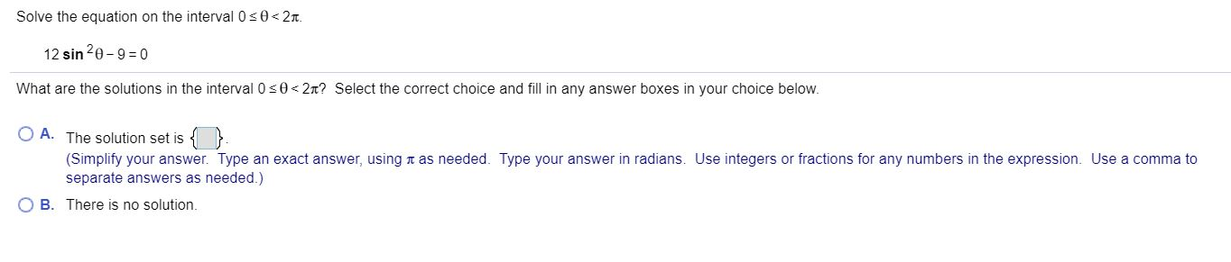 Solved Solve the equation on the interval 0 | Chegg.com