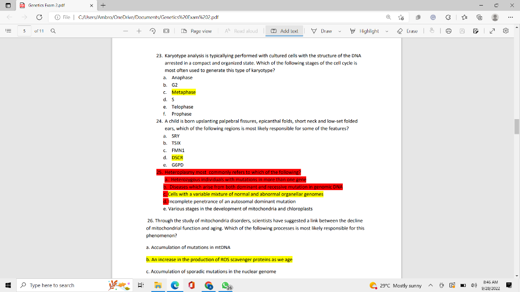 23. Karyotype analysis is typicallying performed with | Chegg.com