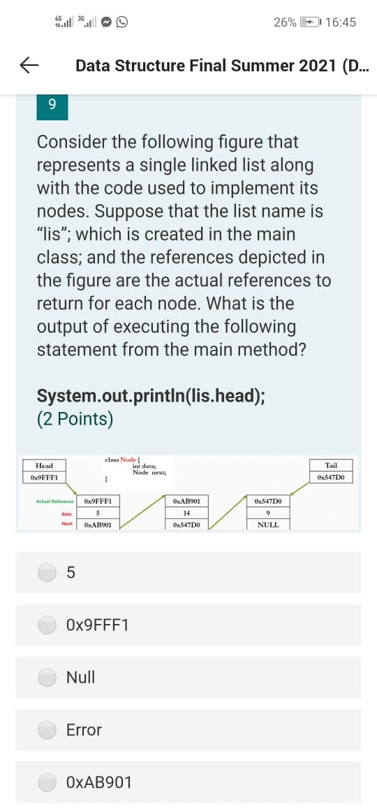 Solved 26% 16:45 个 Data Structure Final Summer 2021 (D... 9 | Chegg.com