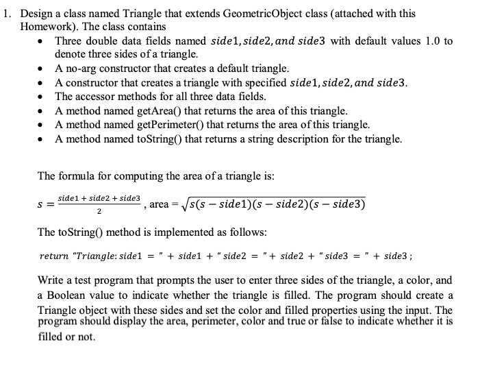 Solved 1 Design A Class Named Triangle That Extends 9170