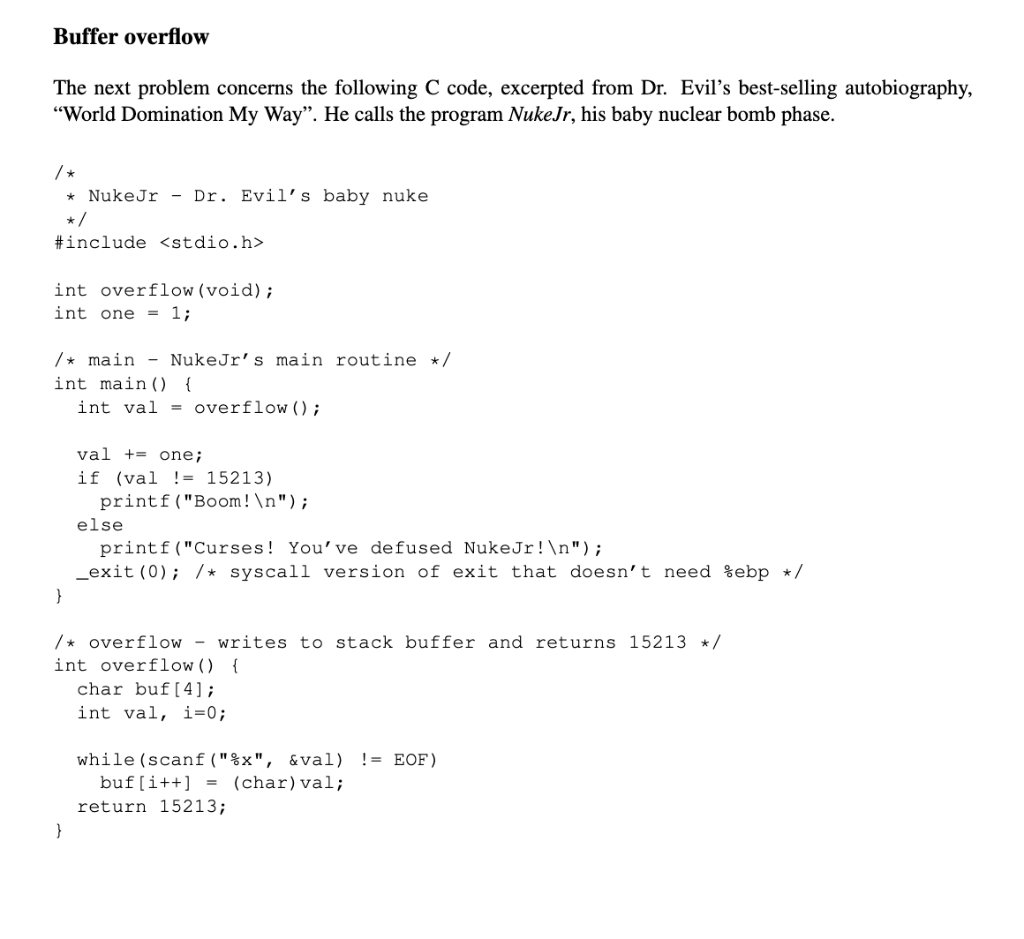 Solved Buffer overflow The next problem concerns the
