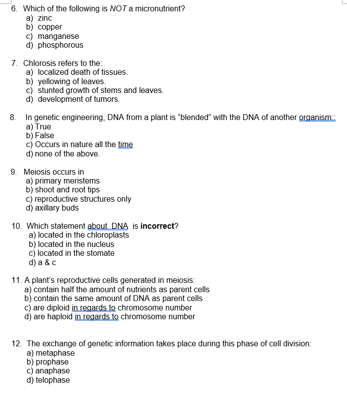 Solved 6. Which of the following is NOT a micronutrient? a) | Chegg.com