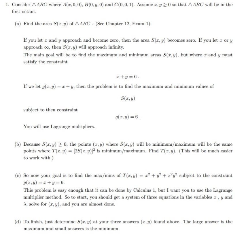 1 Consider Aabc Where A 2 0 0 B 0 Y 0 And C 0 Chegg Com