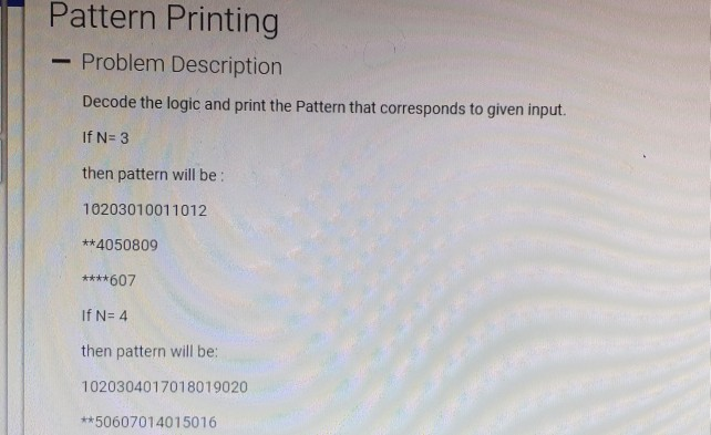Solved Pattern Printing Problem Description Decode the logic | Chegg.com