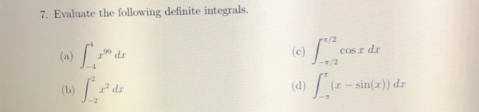 Integral Rdr Solved 7. Evaluate the following definite integrals. π/2 rdr | Chegg.com