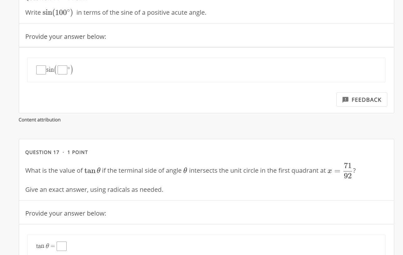 Solved Write sin(100°) in terms of the sine of a positive | Chegg.com