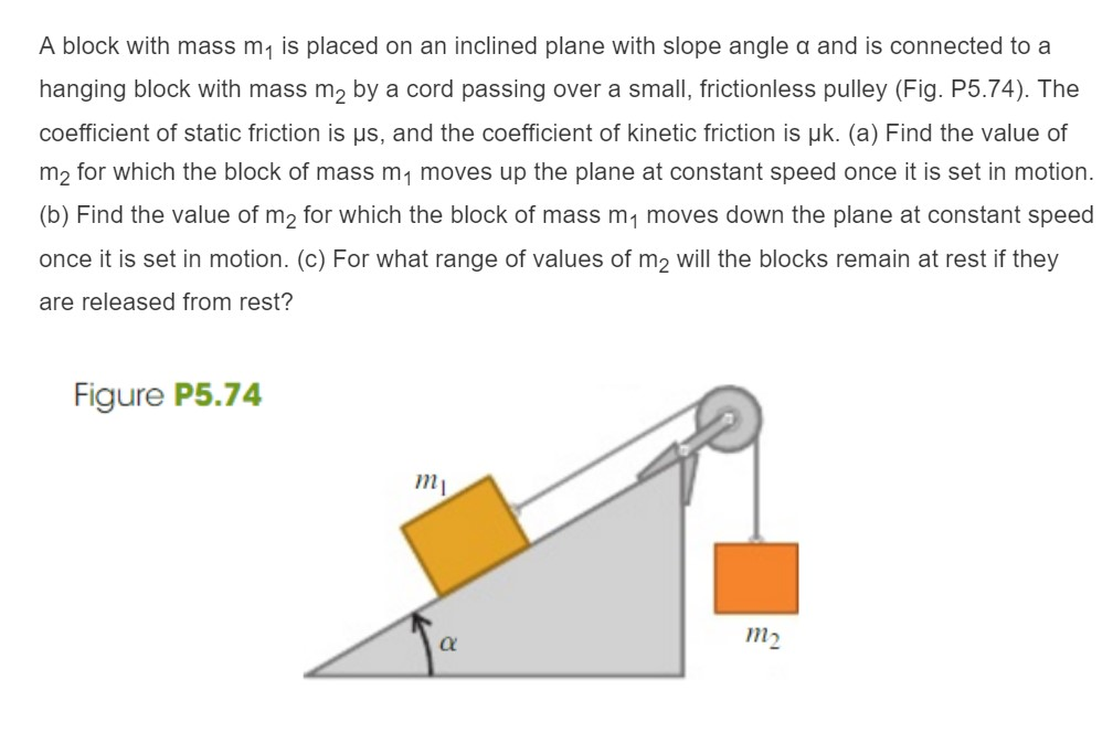 solved-a-block-with-mass-m1-is-placed-on-an-inclined-plane-chegg