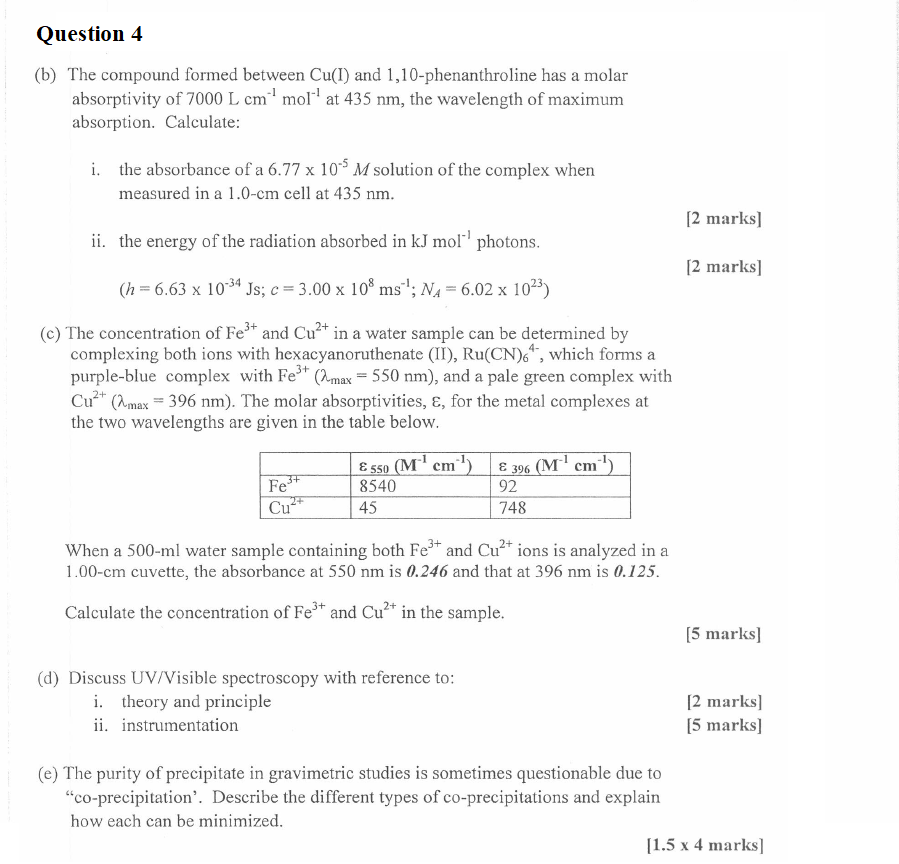 Solved Question 4 (b) The compound formed between Cu(I) and | Chegg.com