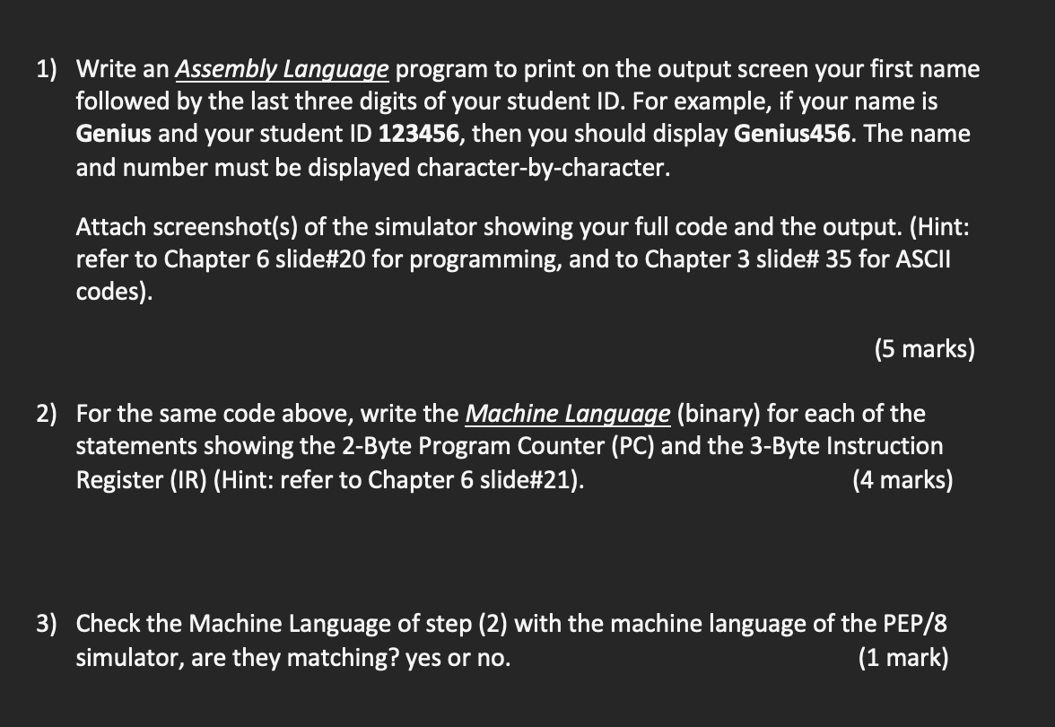 Solved 1) Write an Assembly Language program to print on the | Chegg.com