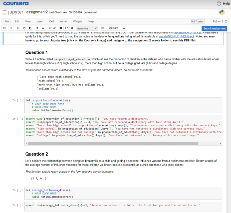 how to submit jupyter notebook assignment in coursera