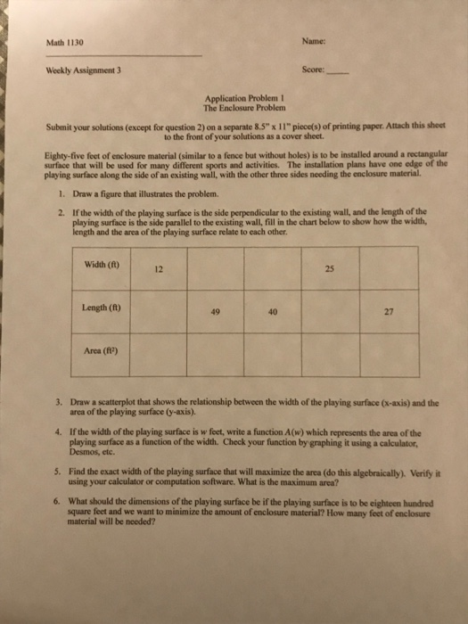 Solved Math 1130 Name: Weekly Assignment 3 Score: | Chegg.com