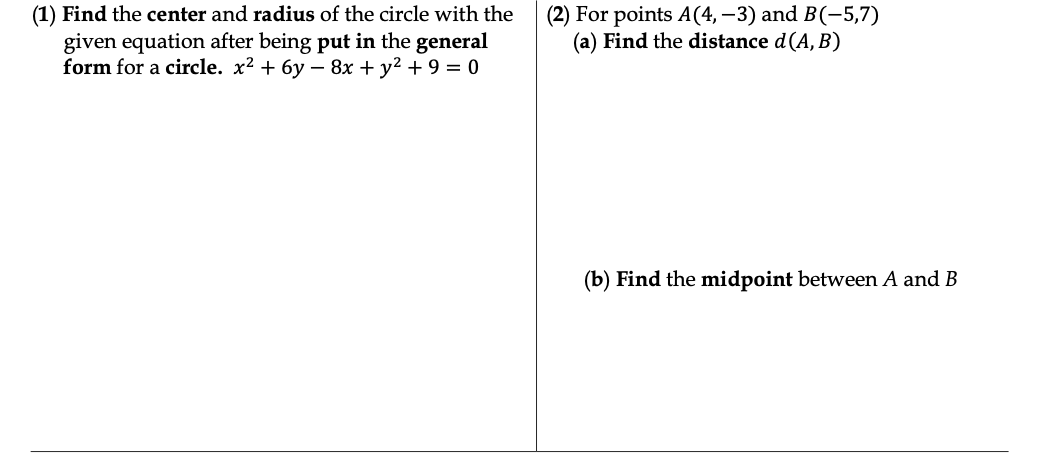 Solved (1) Find the center and radius of the circle with the | Chegg.com