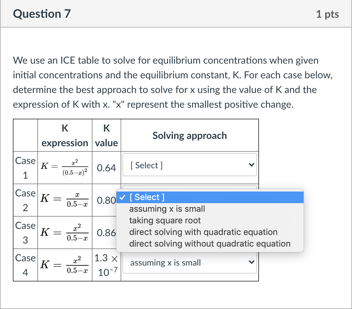 Solved Question 7 1 pts We use an ICE table to solve for | Chegg.com