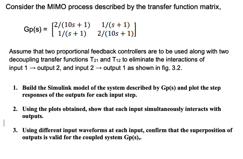 Solved Consider The MIMO Process Described By The Transfer | Chegg.com