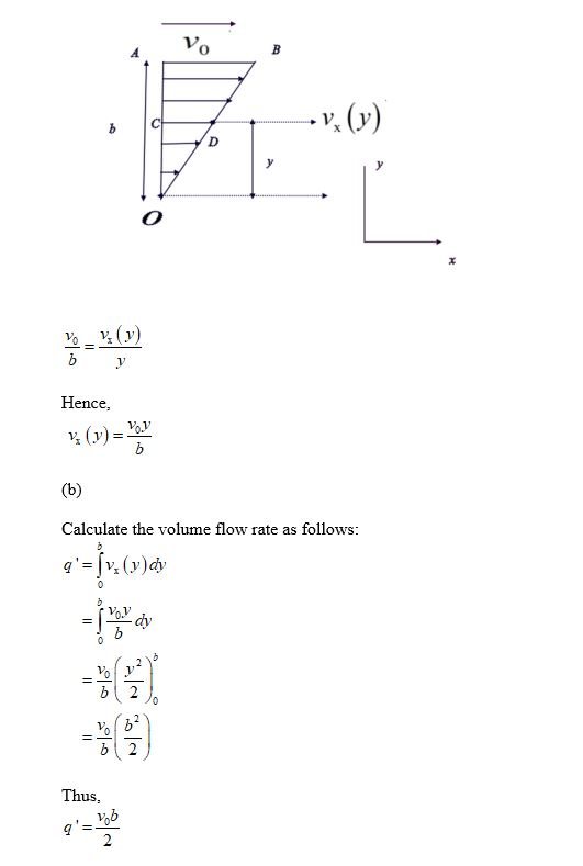 Vy-V (V) Hence, va (y) = Calculate the volume flow rate as follows: q=[x: (v) Thus,